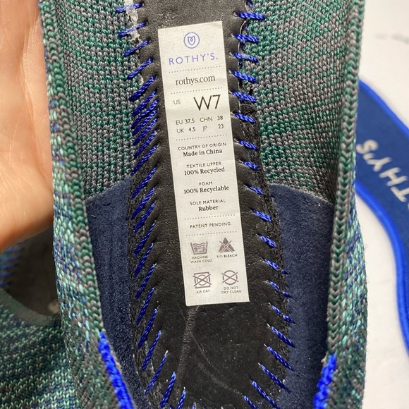 Rothy's Aqua Heather The Point Flats Blue-Green Recycled Textile Size 7 - Picture 7 of 15
